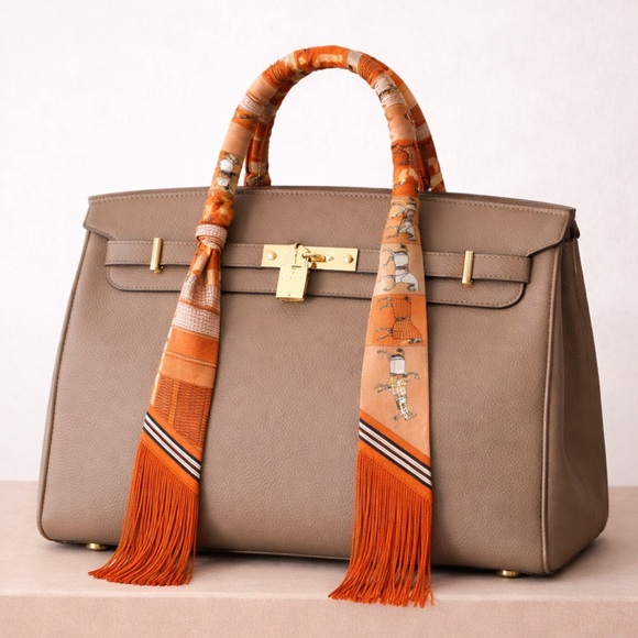 None Accessories - ORANGE HORSE EQUESTRIAN FAUX LEATHER TASSELED SKINNY SCARF BAG HANDLE WRAP TIE